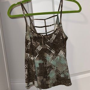 Print caged back blouse tank